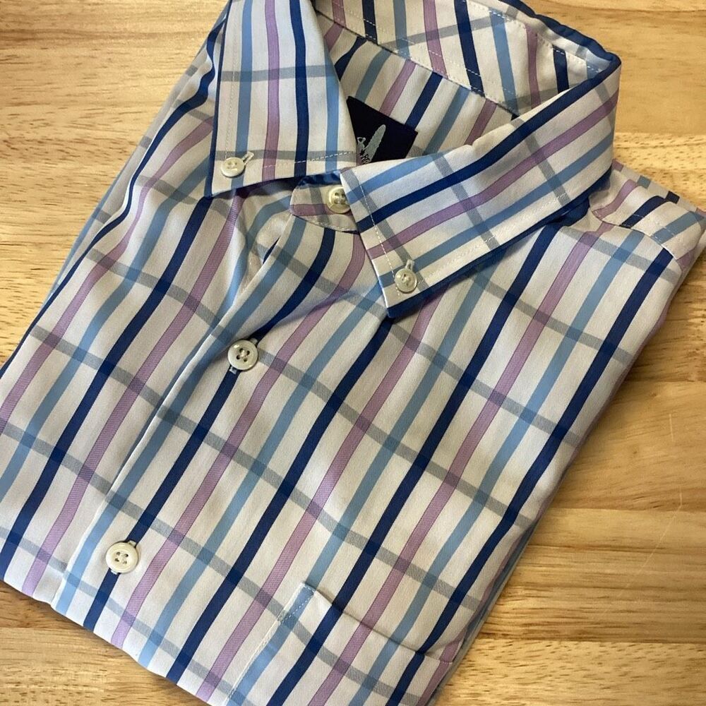 Men’s Johnnie-O Prep-Formance Long Sleeved Button Front Plaid Shirt  -‎ medium